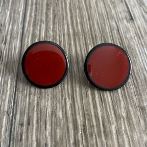 Round glass circle earrings red and black pierced earrings.